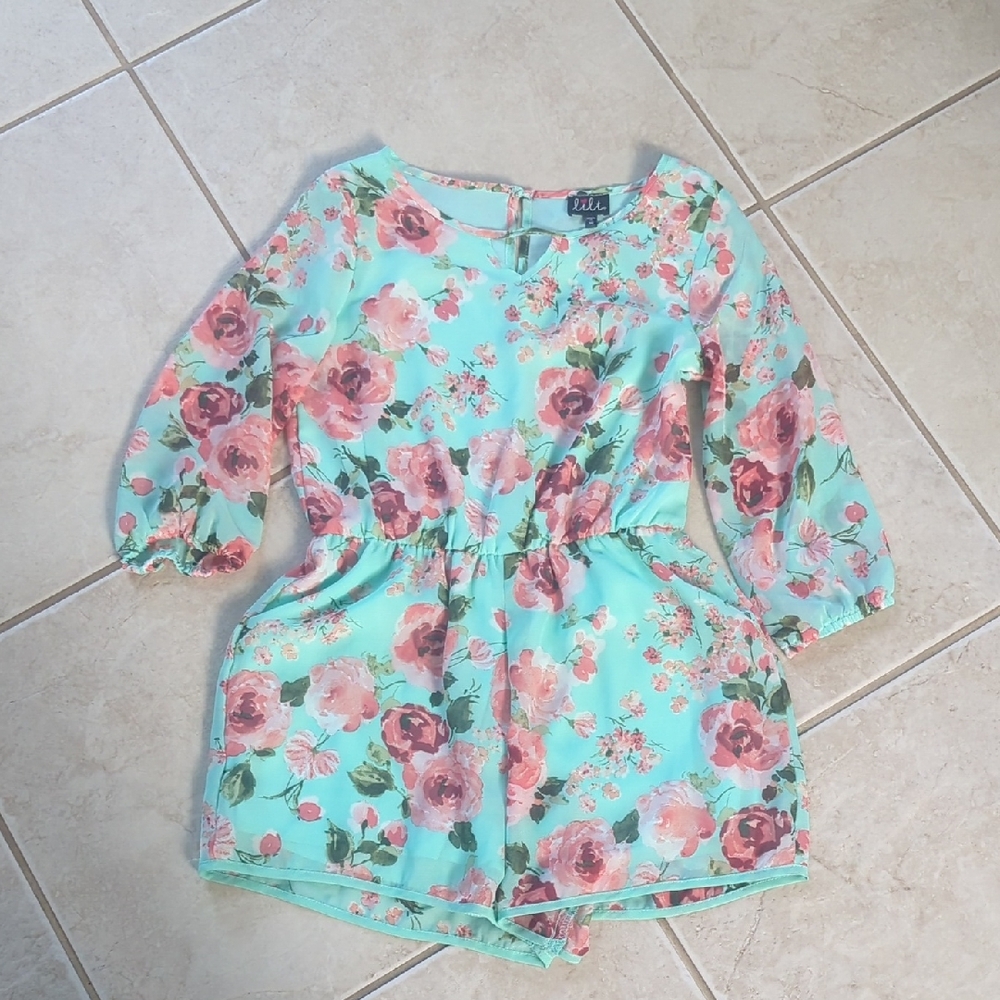 Lilt Floral Kids One Piece - Mint and Pink Romper Girls Size 10
